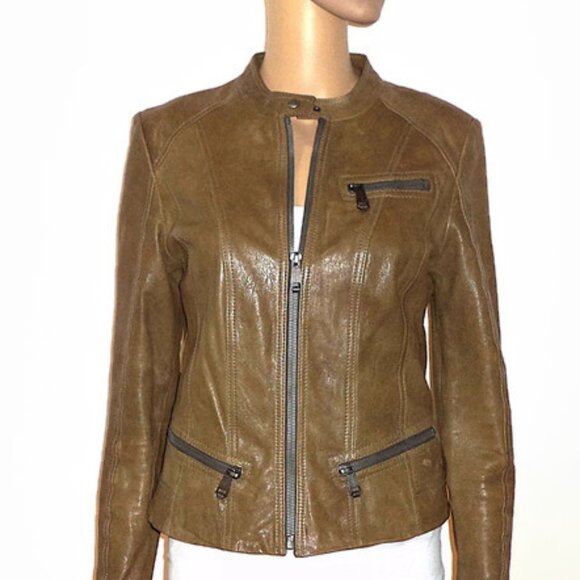 Brown/Clay Color Genuine Leather Jacket, Waist Length Jacket, Sz.M - Picture 6 of 6